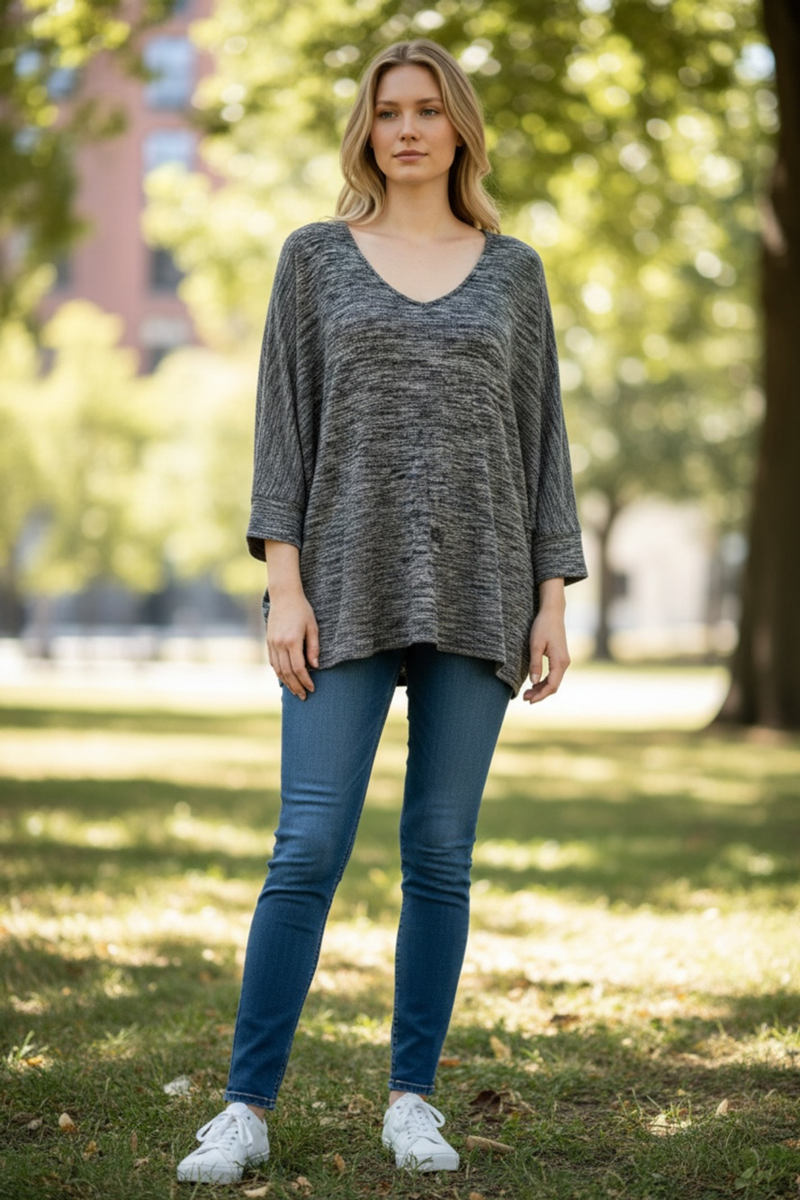 Old Navy V-Neck Sweater Gray Marled Knit